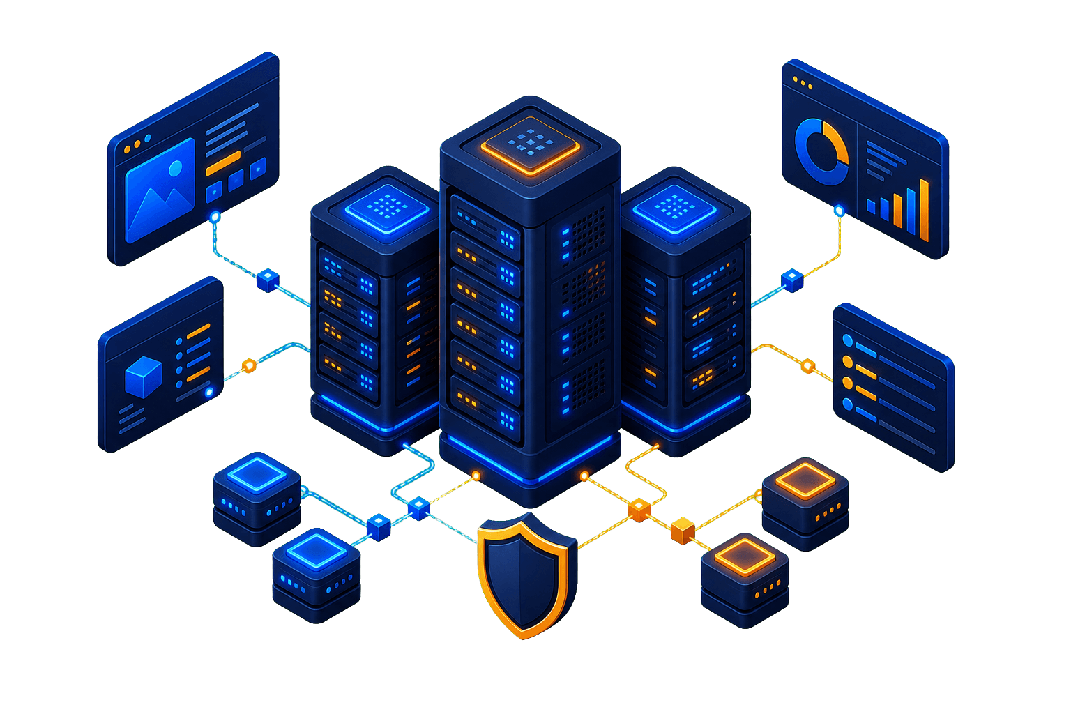 Illustration of secure connected hosting infrastructure